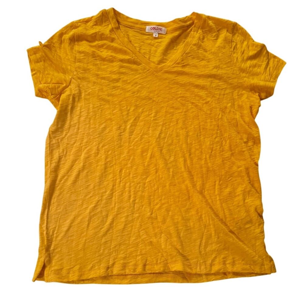 Goldie Lewinter Golden Yellow V-Neck Slub Cotton Tee, Size S - Picture 2 of 6